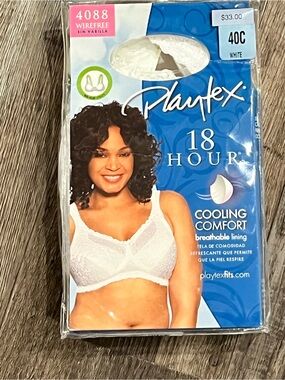 Playtex 18 Hour Cooling Comfort White Lace Wireless Bra 40X New